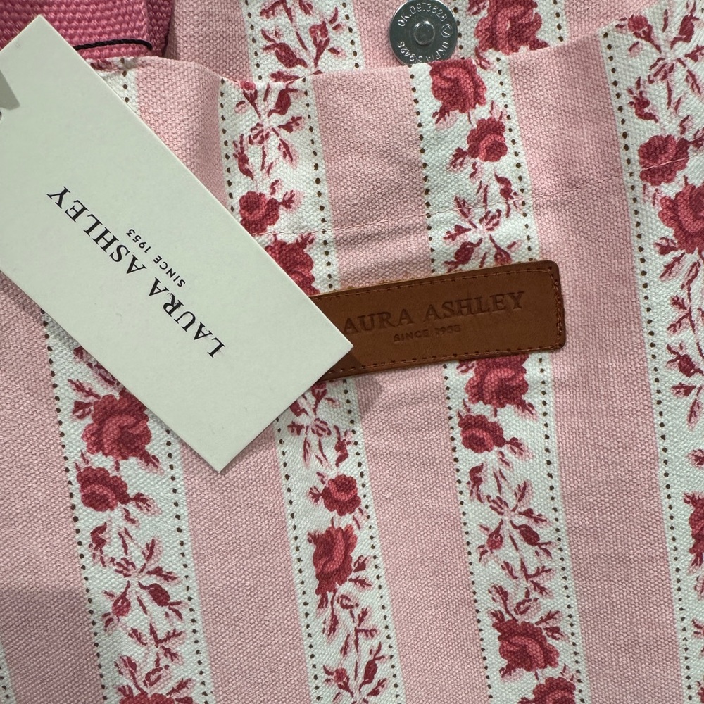 Laura Ashley Pink and Red Floral Striped Tote